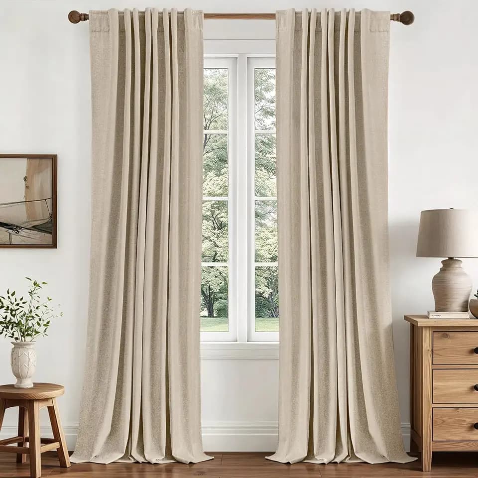 MIULEE 100% Blackout Linen Curtains for Bedroom 40W x 108L Oatmeal 2 Panels
