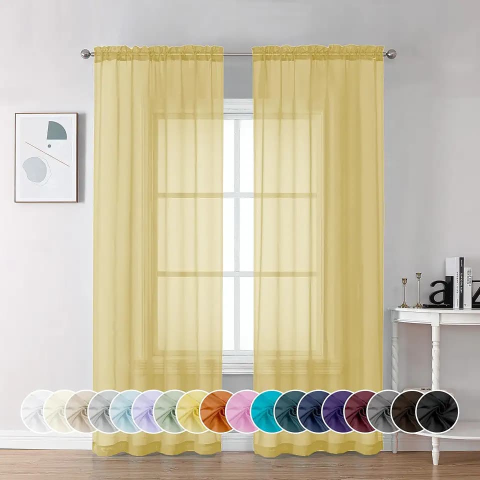 Chyhomenyc Yellow Sheer Curtains 84 Inches Long for Living Room, 2 Panels