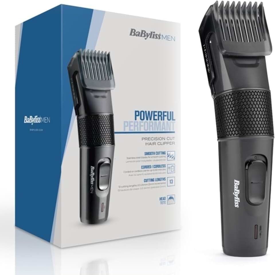 BaByliss Precision Cut Haarschneider, Kabellose Haarschneidemaschine, 0,5-24mm, 13 Längeneinstellungen, 60 Minuten Laufzeit, Klinge aus rostfreiem Edelstahl, Schwarz, E786E