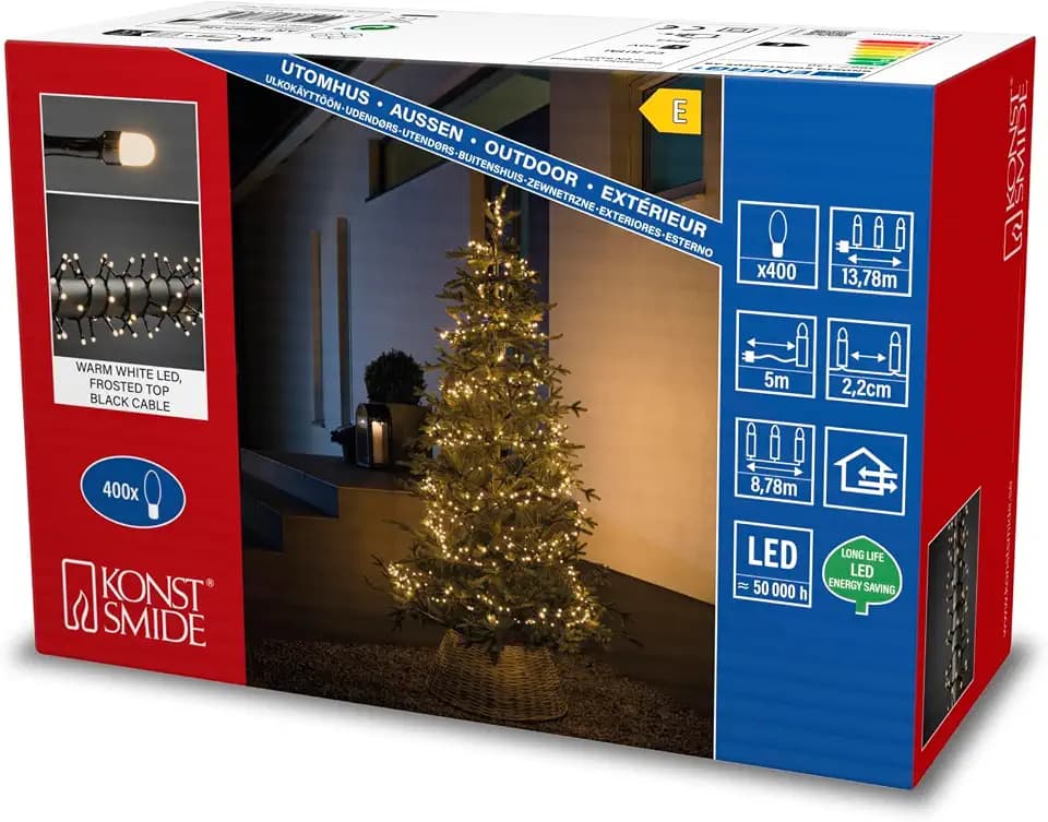 Konstsmide Micro LED Compactlights, 400 warmweiße Dioden, Außentrafo, schwarzes Kabel - 3867-130, 3867-130EE, Warm Weiß, 400 LEDs