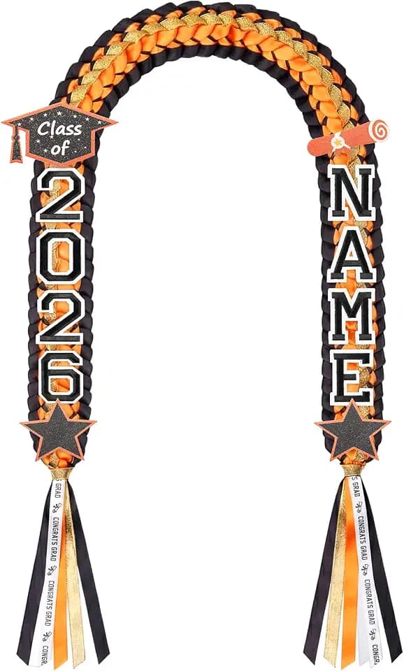Juexica Graduation Lei Class of 2026, Graduation Ribbon Money Lei Personalized DIY Name Braided Necklace for Women Men Congrat Grad Party Gift Accessories(Orange and Black,2 Sets)