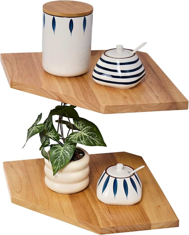 Gieanoo Eckregal Hängend,2er-Set 28.5cm Natürlich Eiche Massivholz Eckregal