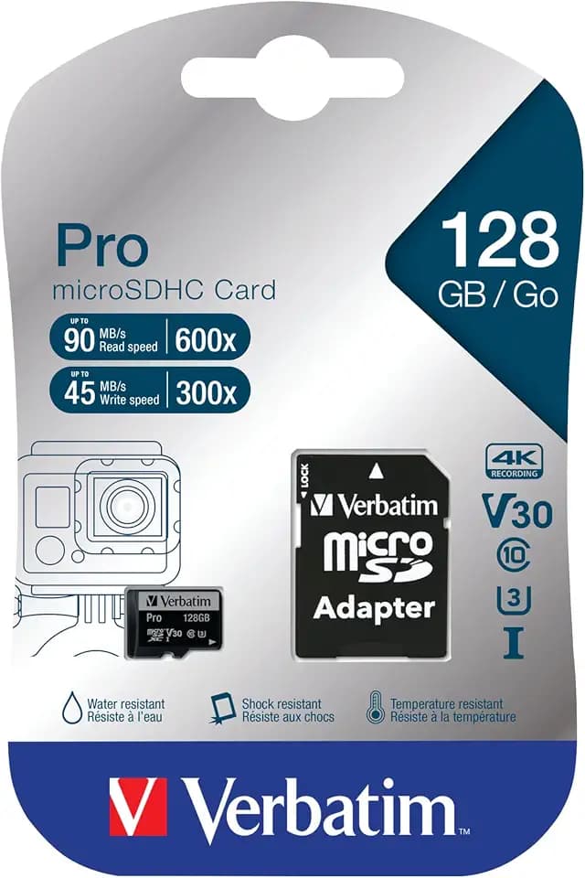 Verbatim Pro U3 microSDXC Speicherkarte 128 GB 4K mit Adapter Schwarz