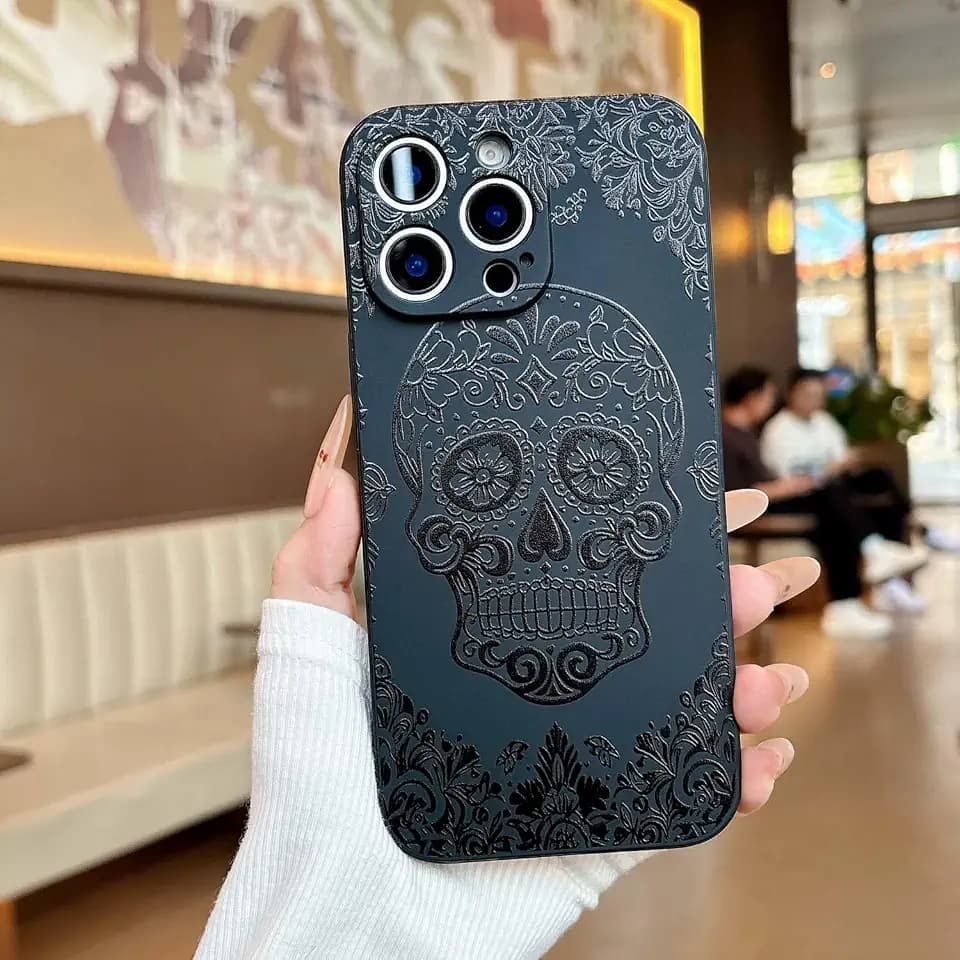 Magnetic Case for iPhone 16 Pro Max Aesthetic Skull Flowers Floral Print Design Unique Elegant Pattern Compatible with MagSafe Protective Shockproof Slim Thin Fit Camera Cover Black TPU