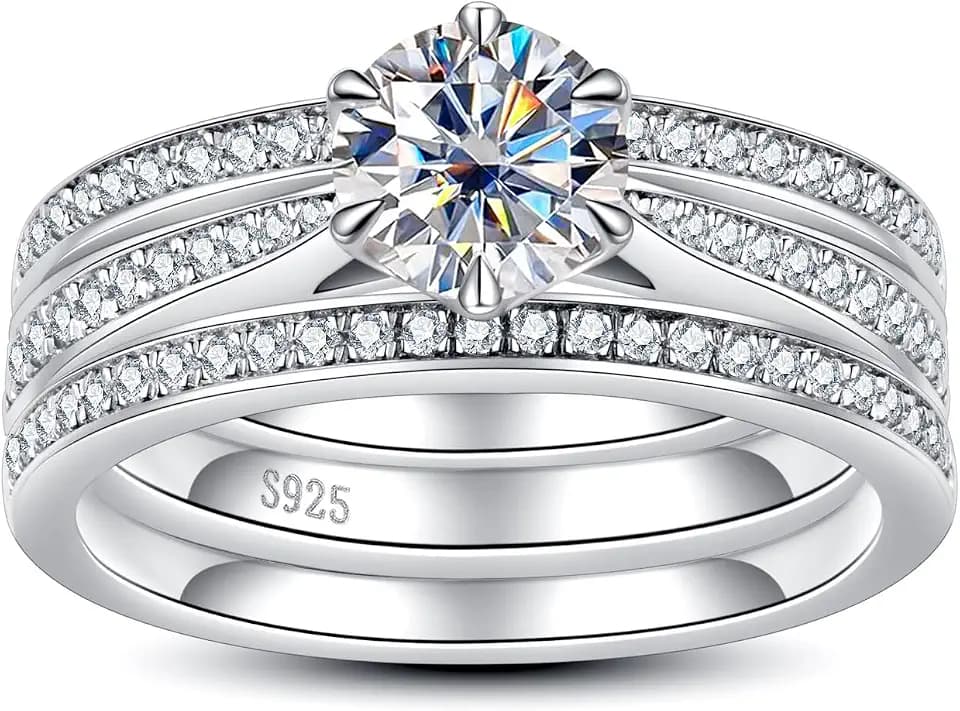 Moissanite Wedding Rings Bridal Set 3.7CTTW D Color VVS1 Clarity Round Brilliant Cut 925 Sterling Silver Moissanite Wedding Band Engagement Rings for Women with Certificate