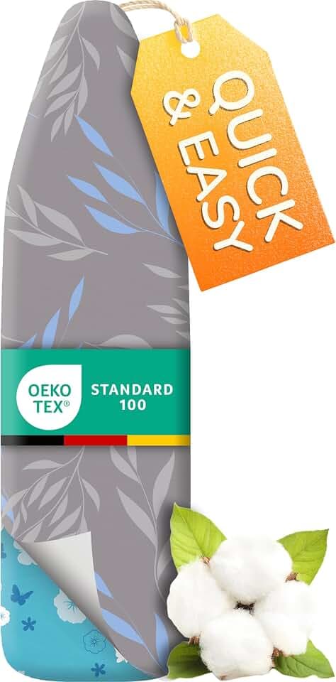 Super Soft Ironing Board Cover and Pad – 50% Faster Ironing with Heat Reflection Technology, Thick Natural Cotton, Heavy-Duty & Scorch Resistant – Made in Germany – 15x54 Standard Size
