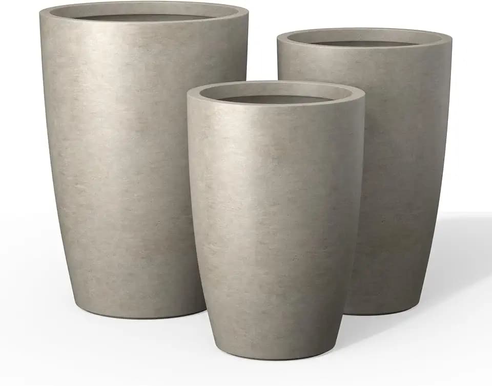 Kante 18.1/20.5/22.4 Inch Tall Round Concrete Planter Set of 3, Large Planter Pot with Drainage Hole and Rubber Plug, Ideal for Porch, Front Door, Patio, Garden, Weathered Concrete