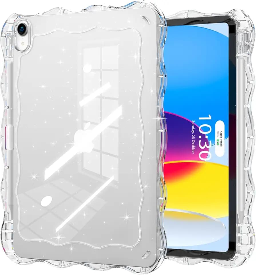 for iPad (A16) 11th 10th Gen Case,Wave Edge,Clear Bling