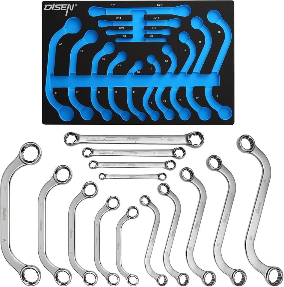 DISEN 14-Piece Half Moon&S-Style & E-Torx Wrench Set