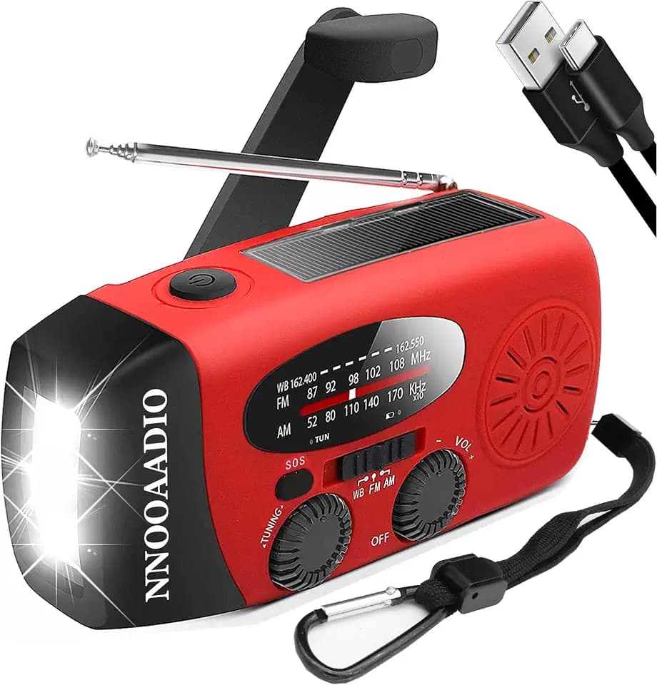 NNOOAADIO SOS Alarm Emergency Hand Crank Solar AM FM Weather Radio, 2000mAh
