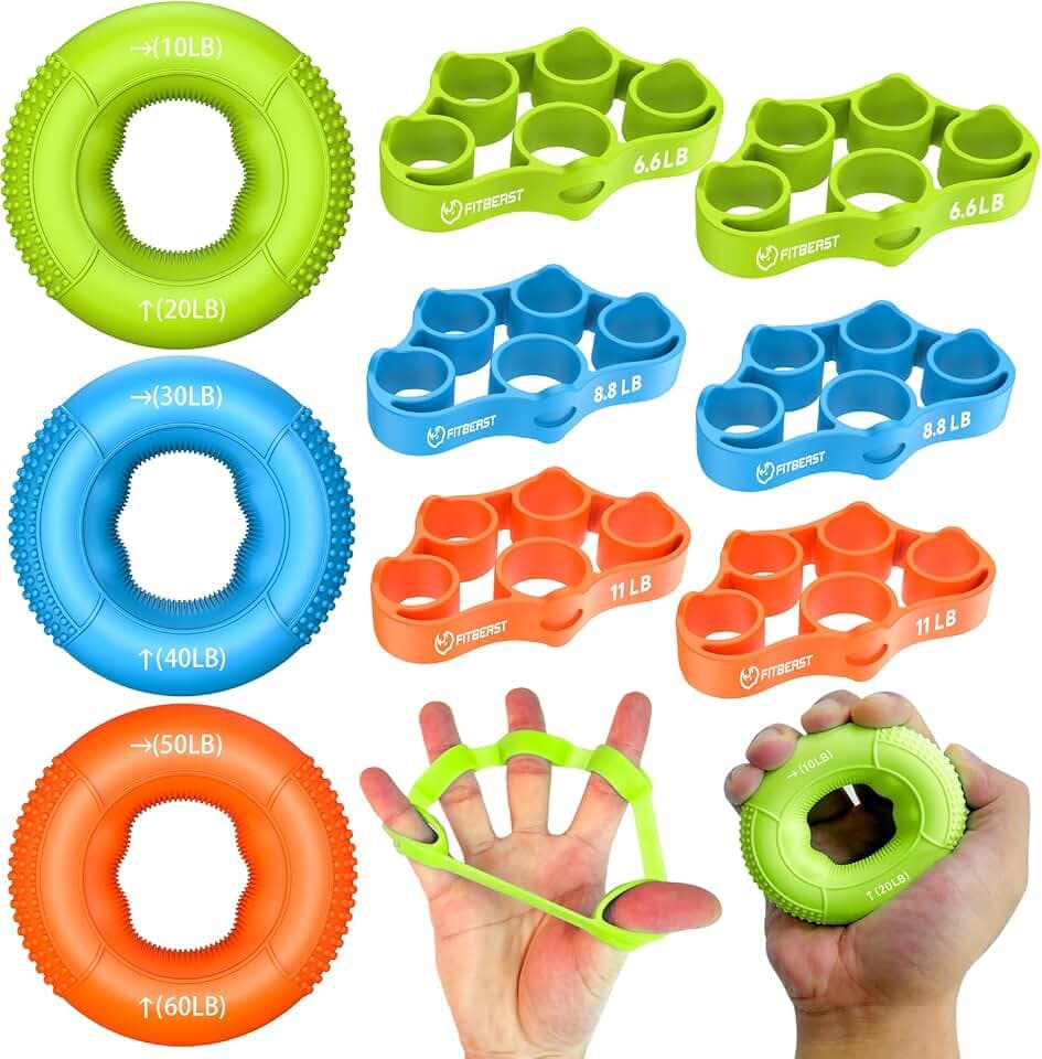 FitBeast Griffkrafttrainer, Fingertrainer, Unterarmstärker 9-teiliges Set, Gezielte Kraft Handmuskeltrainer, Entlastungs & Erholung