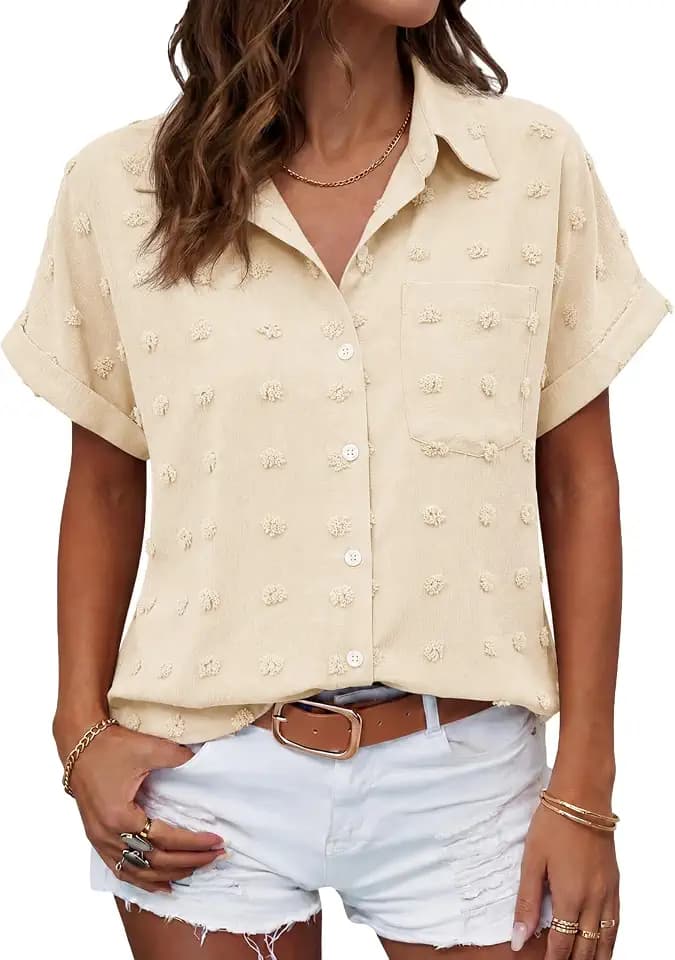 Beautife Button Down Shirts for Womens Short Sleeve Blouses Summer Tops