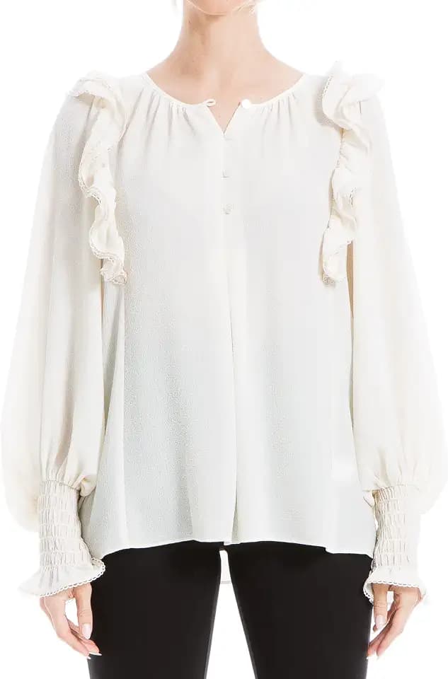 Max Studio Women's Smocked Long Sleeve Shoulder Detail Blouse