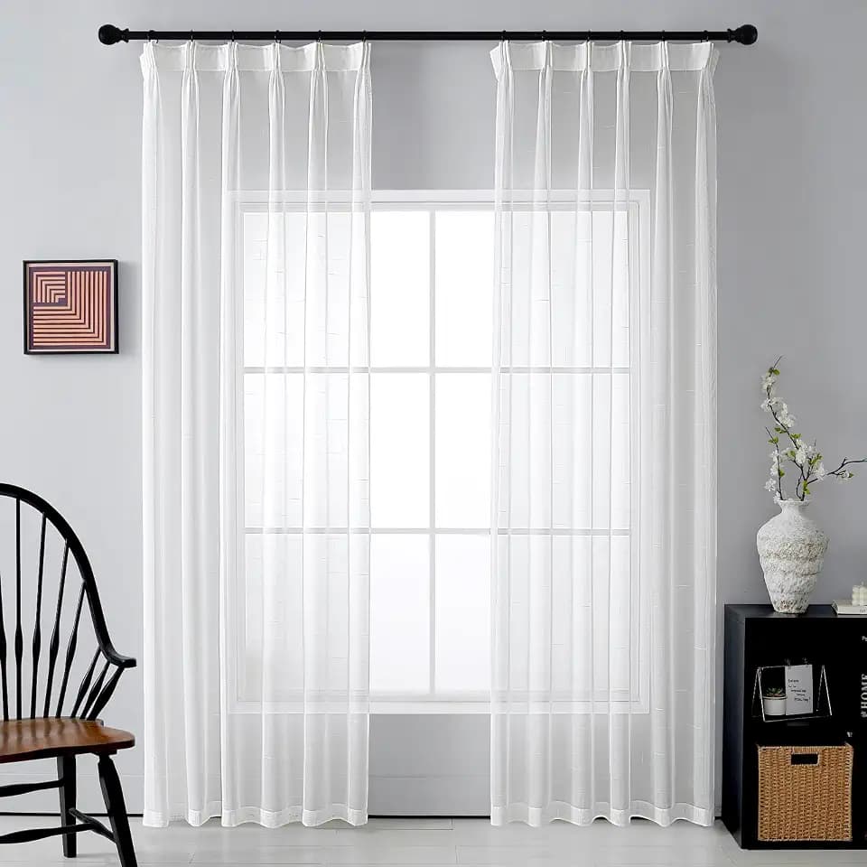 White Sheer Curtains & Drapes 105 Inches Long Pinch Pleat Floor to Ceiling