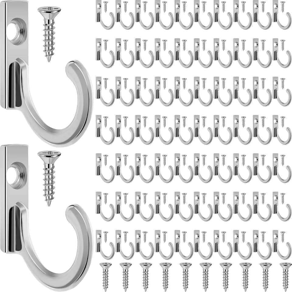 Zhehao 100 Stück kleine Schlüsselhaken, Schmuckhaken, Wandhaken, Einzelhaken, Mantelhaken mit 110 Schrauben zum Aufhängen von Hut, Schal, Tasche (Silberfarben, 100 Stück)