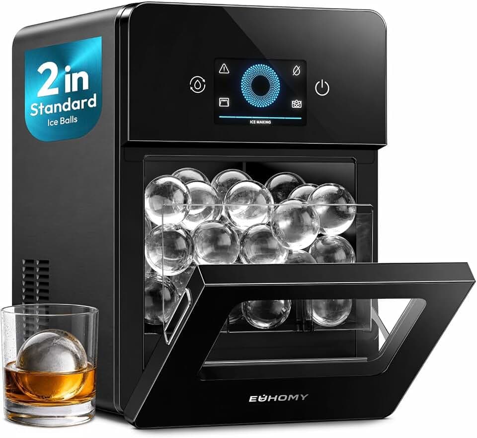 EUHOMY 2" Ice Ball Maker Countertop, 4Pcs in 40Mins, 144Pcs/day, Self-Cleaning Sphere Ice Maker with Crystal Clear Ice, Round Ice Cube Maker Machine for Whiskey & Bourbon