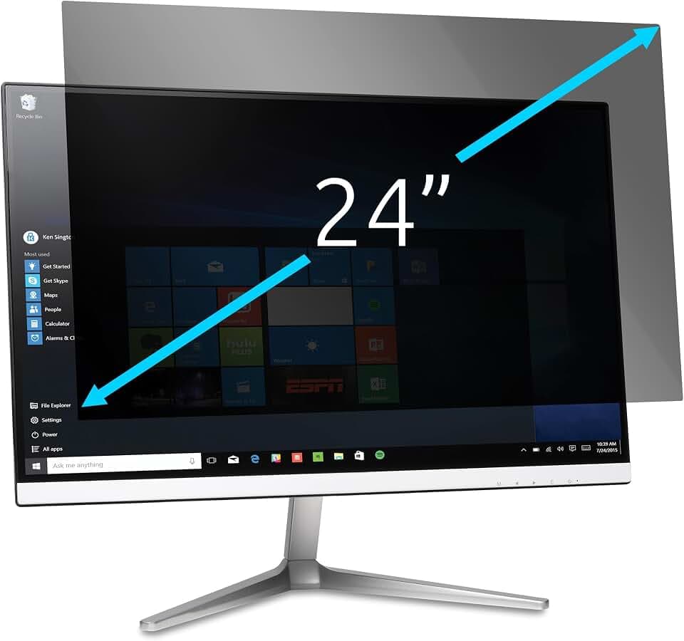 Kensington Monitor Blickschutzfilter, abnehmbare Schutzfolie für 24"-Monitore (16:9), Blendschutzbeschichtung, beidseitig verwendbar, Blaulichtfilter zur Vermeidung von Augenbelastung (628338)