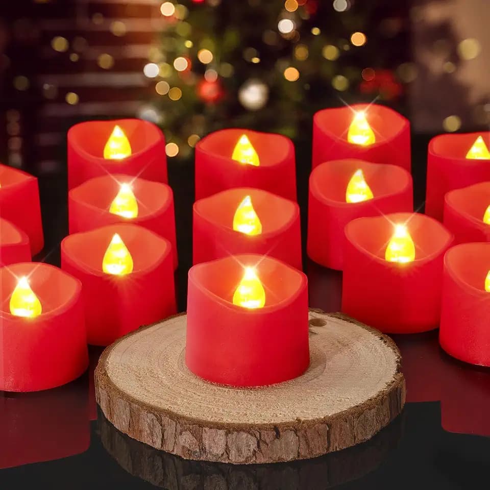 Homemory 24-Pack Red Flameless Battery Tea Light Candles, 200+ Hours