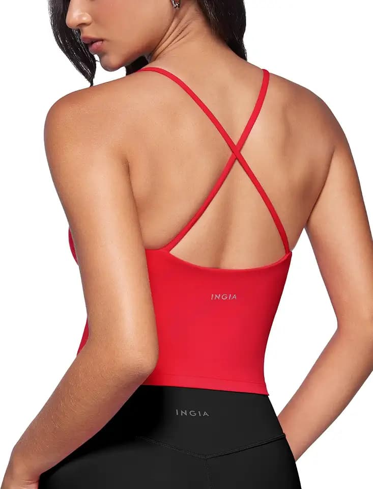 INGIA Low Scoop Neck Tank Tops Built in Bra