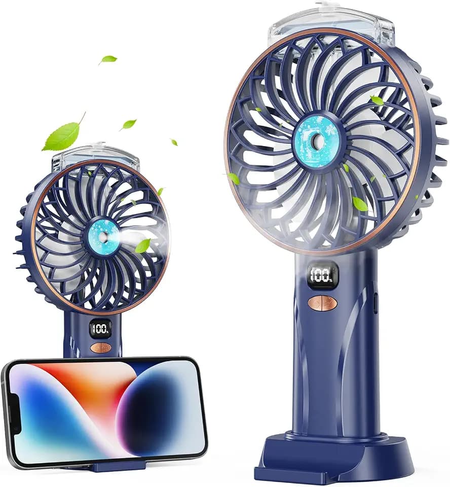 Fitabok Handventilator – Kleiner SprüH Tragbarer Mini Ventilatormit 25 Ml, USB-C Wiederaufladbarer Taschenventilator Mit 5 Geschwindigkeiten, Led Anzeige, 4000 mAh Akku, FüR BüRo, Outdoor, Reisen