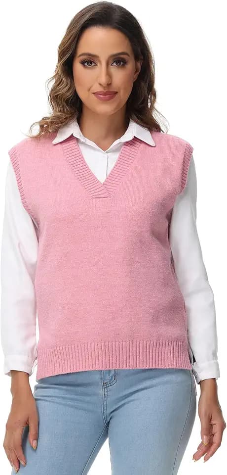 MODFUL Damen-Strickweste, ärmellos, V-Ausschnitt, grob, klassischer Pullover