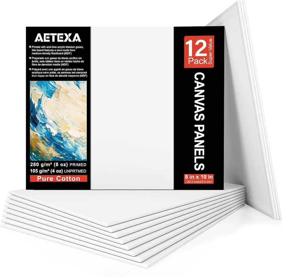 AETEXA Canvases for Painting 8x10 Inch, Canvas Bulk Pack of 12, 8 oz Primed Canvas Panel, Blank Canvas for Painting, Canvas Boards for Painting Acrylic and Oil, Art Supplies for Adults and Teens.