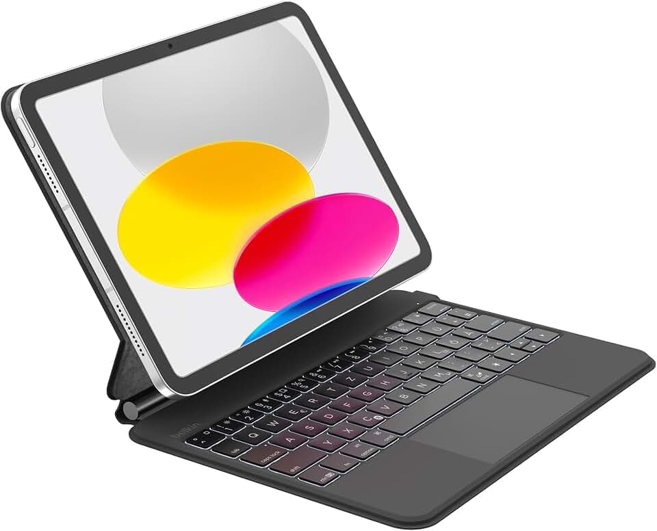 Belkin Pro iPad Tastaturhülle mit Magnetständer, beleuchtete Bluetooth‑Tasten, Multi‑Touch‑Trackpad, Apple Pencil Halterung, QWERTZ, Medientasten, für iPad 10.9” 10. Gen, 11” A16