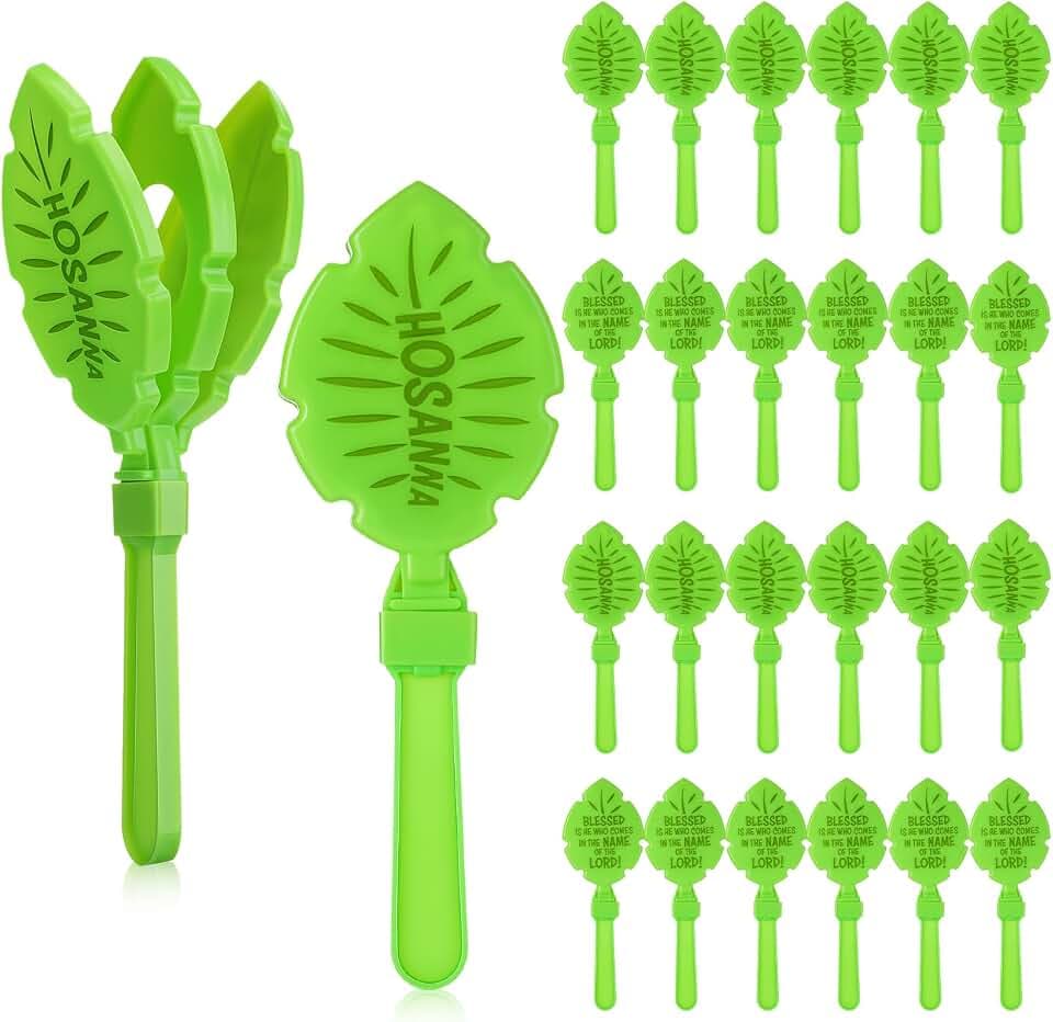 Soulchen 12 Pcs Palm Leaves Clapper for Palm Sunday Bulk Palms Sunday Decorations Noise Makers Palms Branches Plastic Clapping Hands Noisemakers for Church Holy Week Celebration Events