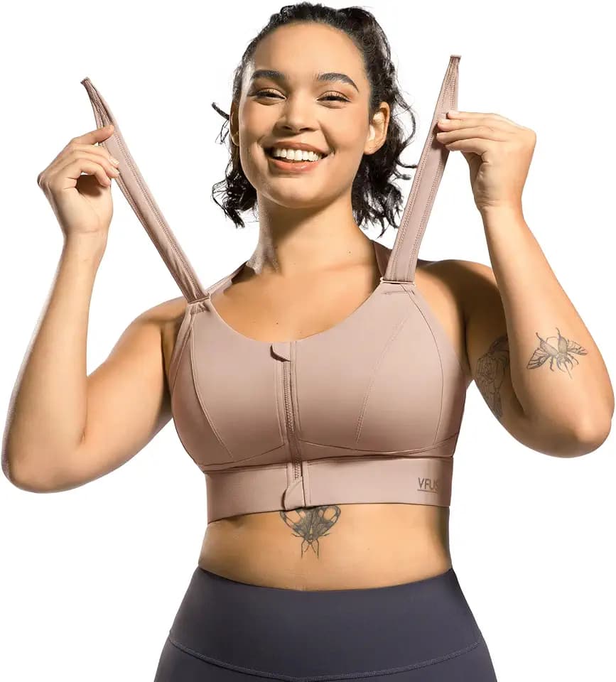 High Impact Sports Bra Adjustable Zip Front for Plus Size Women