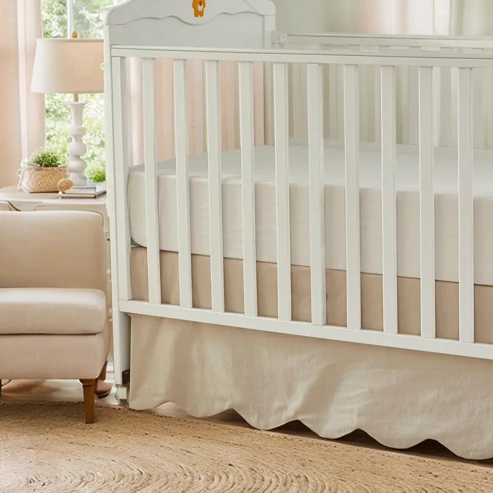Brandream Scallop Edge Organic Cotton Crib Skirt, Baby Boy, Baby Girl, Gender Neutral Crib Skirt Toddler Bedskirt Farmhouse Chic Nursery Crib Bed Skirt, Boho Bohemian Solid Beige Skirt