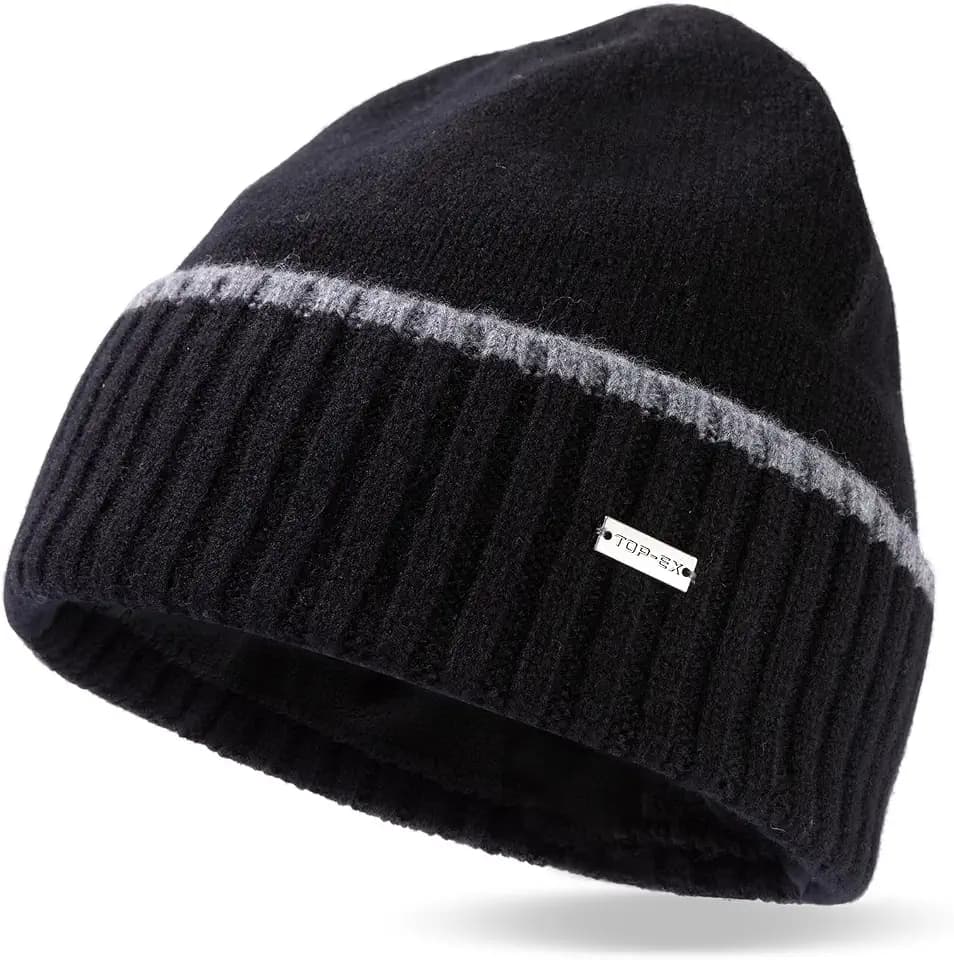 TOP-EX XL/XXL 50%-100% Merinowolle Beanies Mützen Herren Fleece gefüttert Strickmütze Warme Wintermützen Bündchen Beanie