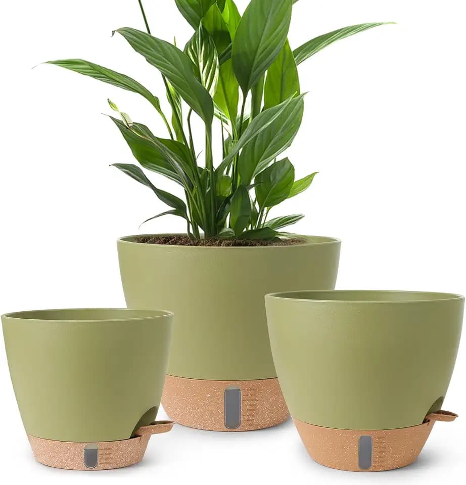 Self Watering Pots for Indoor Plants, 3 Pack 12/10/8 Inch, Large Planter with Water Reservoir, Modern Decorative Flower Pots for Home & OfficeGreen