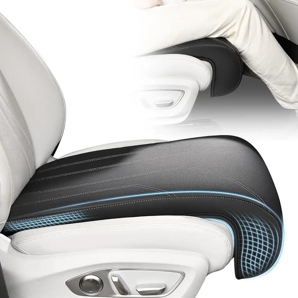 FLORICH Car Seat Extender Leg Extender Support Cushion for Driver Seats Office Chair, Leather Carseat Leg Support for Long Drivers Universal Car Seat Cushion Legs Rest Pads-Light Black