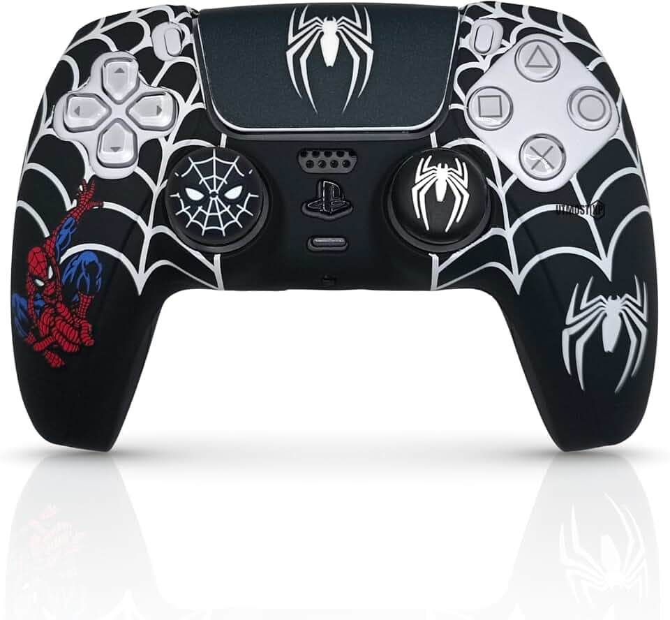 MME Schutzhülle kompatibel mit PS5 Controller, weiches und bequemes Silikon verbessert den Griff, Zubehör für Play 5 Controller, Zubehör für Play 5 Controller (schwarzer Spider mit Sticker)