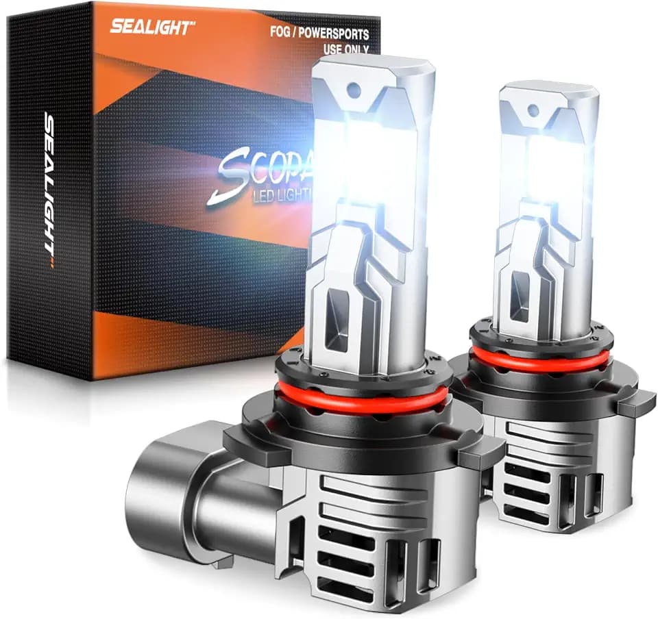 SEALIGHT 9006 Bulbs, 50000LM 6500K Fog Bulbs 1:1 Mini Size with Cooling Fan, HB4 for Powersports ATV/UTV, 3 Mins Plug-N-Play, Pack of 2
