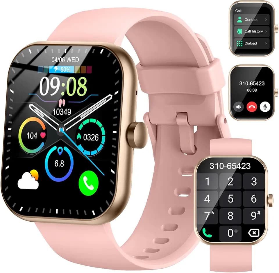 Smartwatch für Herren und Damen, 1,96 Zoll Smartwatch mit Anrufannahme/Anrufannahme, 110+ Sport-Smartwatch mit Schrittzähler, Schlaf/Herzfrequenzmesser, IP68 wasserdicht Fitness Tracker, Roségold