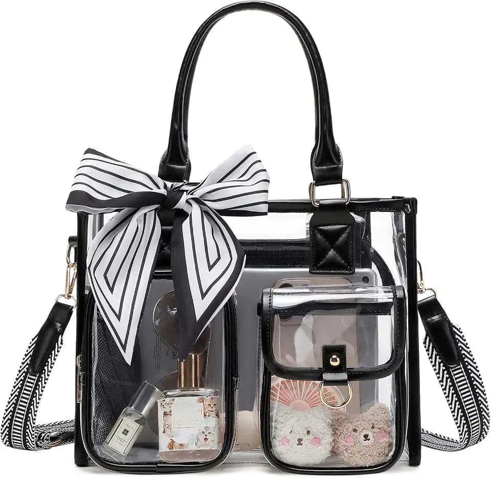 Clear Tote Bag 12x12x6 Thick PVC clear bags for Stadium Events Transparent Bag for Sports Events,Concert,Work & Beach