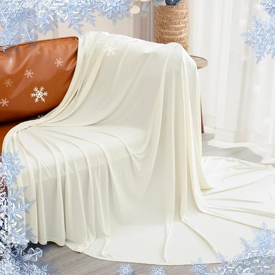 PHF Reversible Double Cooling Blanket King Size, Ultra Soft Arc-Chill Q-Max>0.5 Thin Summer Single Layer for Hot Sleepers, Breathable Lightweight Portable Silky for Home Office Travel Car, Cream White