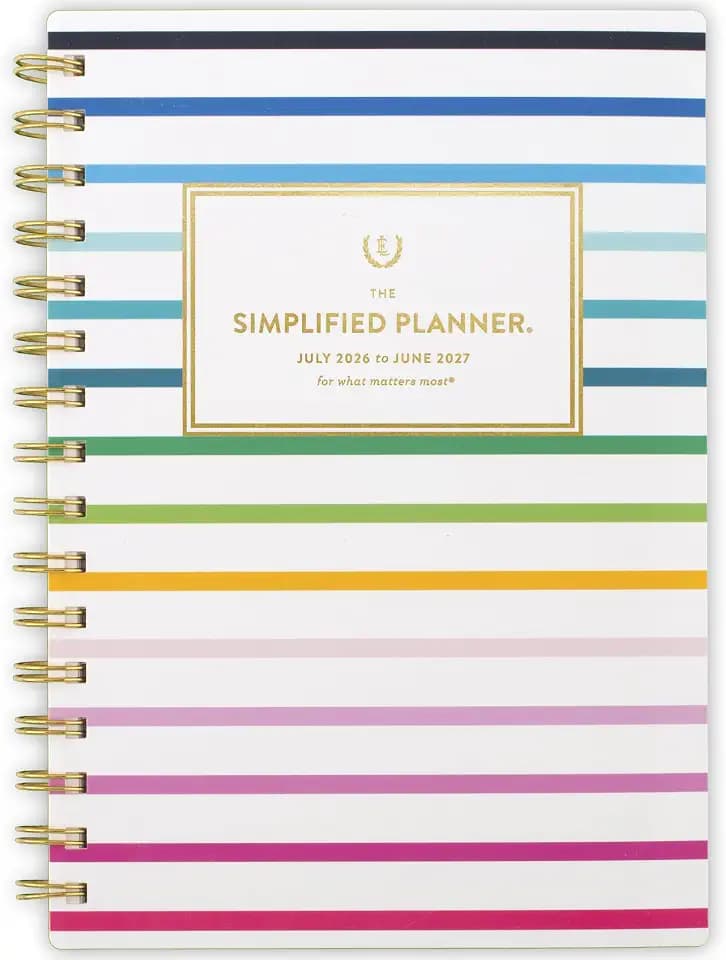 AT-A-GLANCE Planner 2026-2027 Weekly & Monthly Academic 12-Month July-June, 5-1/2" x 8-1/2", Simplified by Emily Ley, Happy Stripe (EL49-200A)