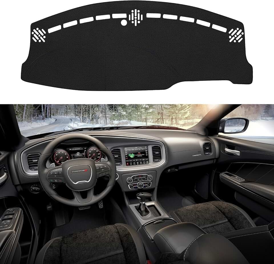Dashboard Dash Cover Mat for Dodge Charger 2011-2023 Polyester Custom Fit Dodge Charger Accessories Dash Cover Black Trim (Charger 2011-2023, Black)