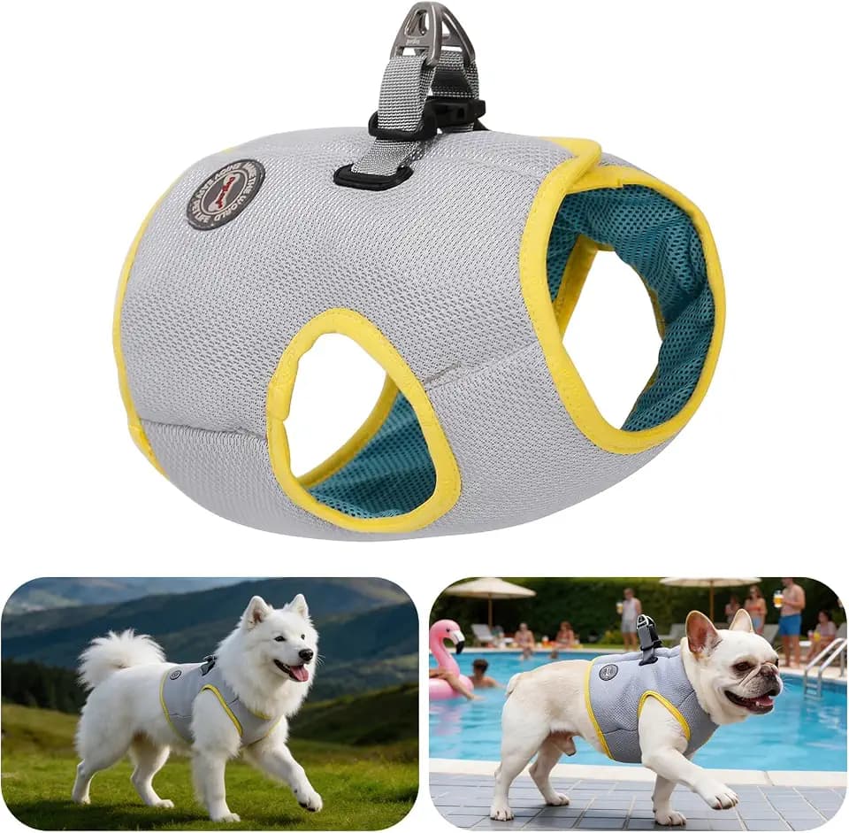 Kühlweste für Hunde, für den Sommer, Outdoor, Verdunstungskühljacke mit hoher Sichtbarkeit, Grau und Gelb, atmungsaktive Wärmeentlastungsbekleidung für kleine, mittelgroße und große Hunde, 7 Größen