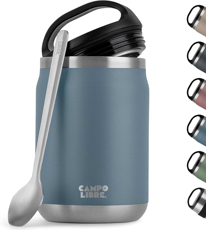 Campo Libre.® Lotta, Thermobehälter für Essen, Edelstahl Thermobecher Essen mit Löffel, Warmhaltebehälter Essen, Mueslicup oder Babybrei Warmhaltebox, Thermo-Essensbehälter, Blue, 800ml