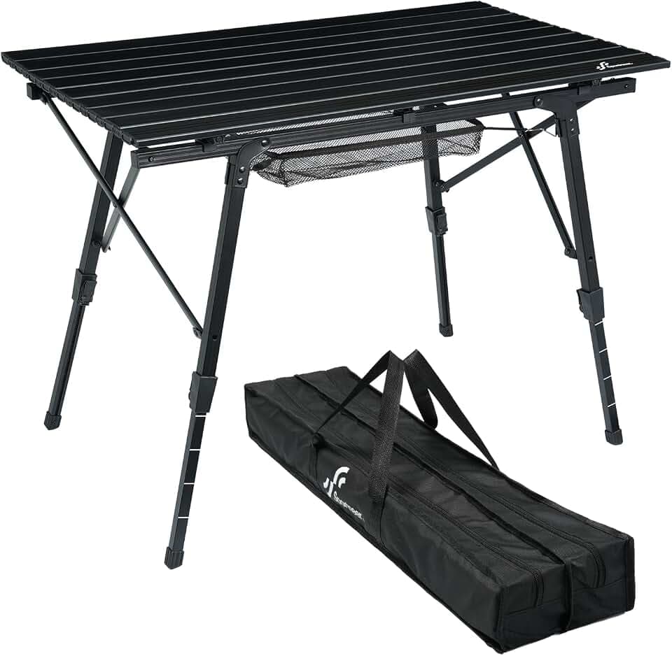 Sportneer Klapptisch Campingtisch für draußen:Tragbarer Picknicktisch mit Verstellbarer Höhe, Klappbarer Campingtisch mit aufrollbarer Aluminium Tischplatte zum Zelten Camping Garten Küche,Schwarz