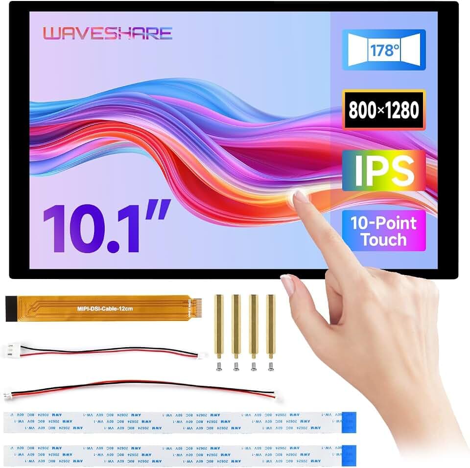 Waveshare 10.1inch DSI Capacitive Touch Display, 800x1280, IPS Panel, Optical Bonding Toughened Glass Panel, 10-Point Touch, for Raspberry Pi/RK3576/RK3506/ESP32-P4