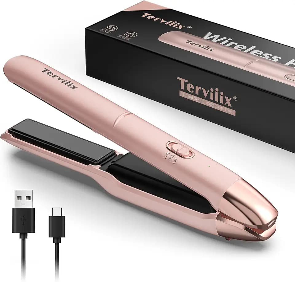 Tragbarer Glätteisen Kabellos, Max 220°C Mini Reiseglätter Kabellos, Wiederaufladbarer Haarglätter und Lockenwickler 2 in 1 mit Arganöl, 4500mAh-Akku, 50 Sekunden Schnelles Aufheizen