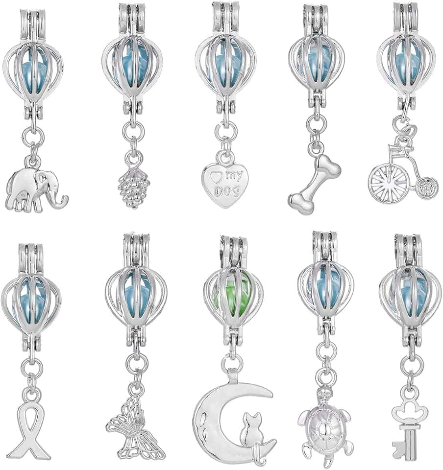 Mixed Pearl Cage Locket Pendants Set, Essential Oil Diffuser DIY Necklace Bracelet Jewelry Making Craft, Bulk Beads Aromatherapy Diffuser Charms Gifts for Women Girls
