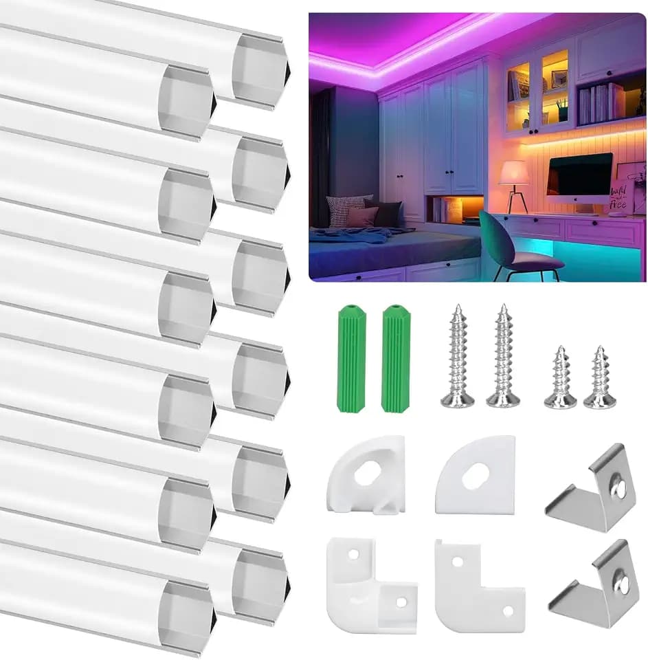 SENXINGYAN LED Aluminium Profil 1m, 12 Pack V-Form LED Profil/LED-Kanäle mit Milchig Weißer Abdeckung, LED-Diffusoren mit Endkappen, Montageclips und Eckverbindern