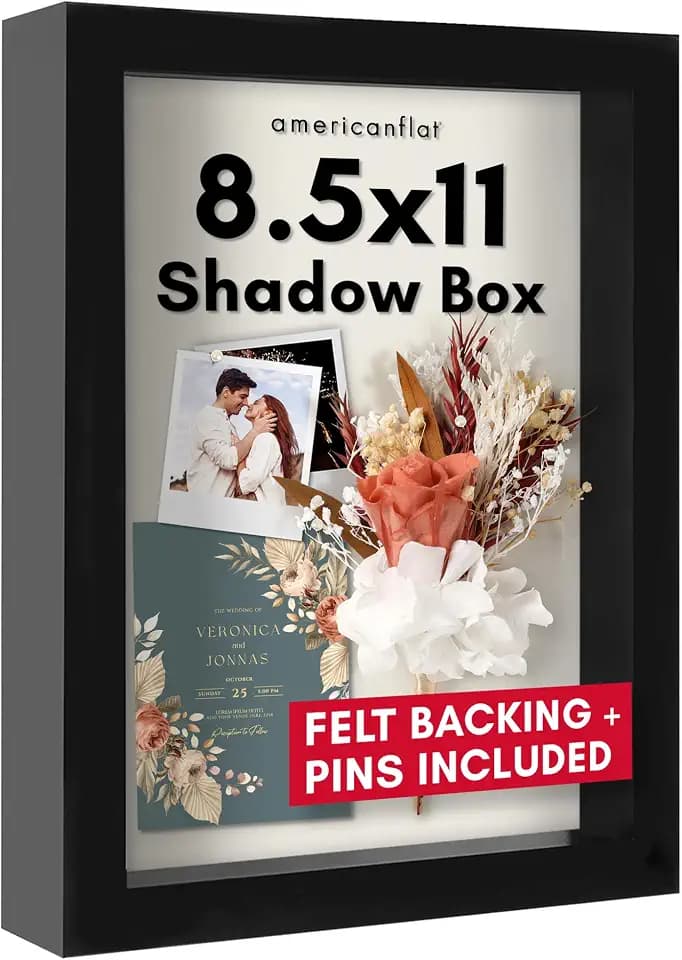 Americanflat 8.5x11 Shadow Box Frame - Engineered Wood - Black