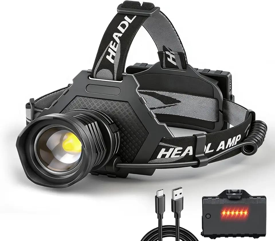 LED Stirnlampe USB Wiederaufladbar, Stirnlampe XHP70 Super Hell 90000 Hohe Lumen mit 5 Modi, Batterien enthalten, Zoom, Wasserdicht Scheinwerfer für Camping Jagd Laufen Angeln Radfahren (Schwarz)