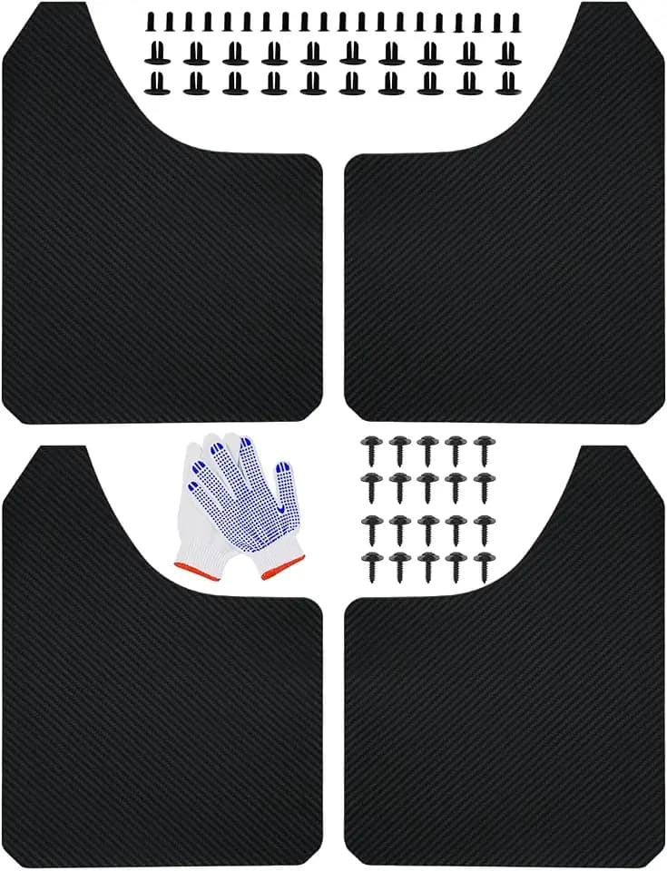 Universal Mud Flaps Carbon Fiber Effect Splash Guards Mudguard Mudflaps Fender Flares for Car Pickup Truck SUV Van Coupe Sedan - Large Size Flexible, Front and Rear 4 Pack with Screws (Black)